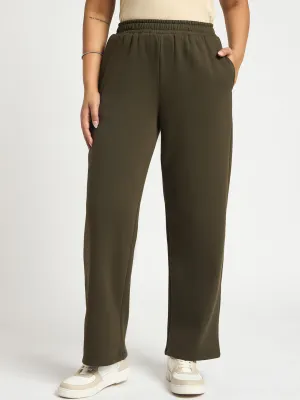 Olive Straight Fit Fleece Track Pants