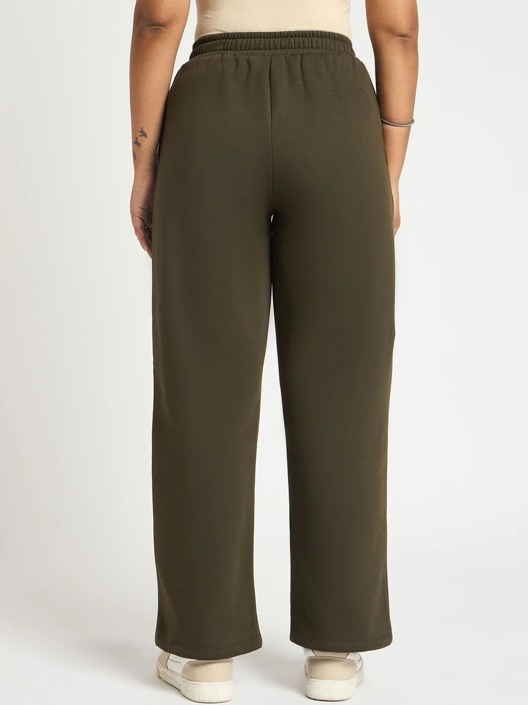 Olive Straight Fit Fleece Track Pants