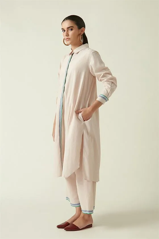 Payal Pratap   I   Port Credit Piper Stripe Tunic Cotton Handloom Beige/Green stripe Transition Edit 4T-5