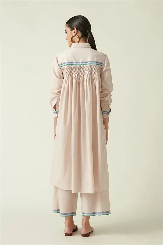 Payal Pratap   I   Port Credit Piper Stripe Tunic Cotton Handloom Beige/Green stripe Transition Edit 4T-5