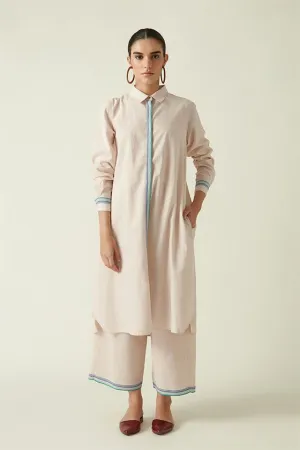 Payal Pratap   I   Port Credit Piper Stripe Tunic Cotton Handloom Beige/Green stripe Transition Edit 4T-5