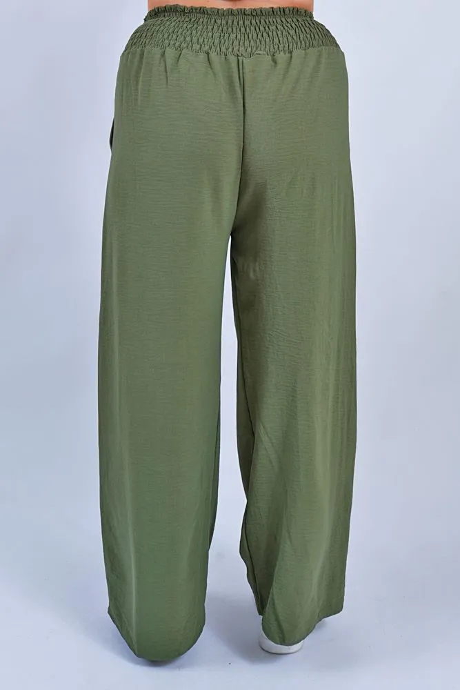 Plain Smocked High Wasit Palazzo