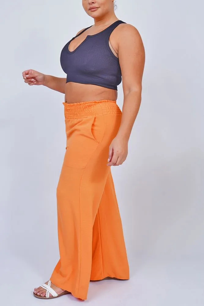 Plain Smocked High Wasit Palazzo