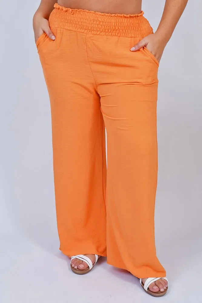 Plain Smocked High Wasit Palazzo