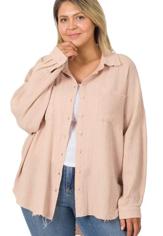 Plus Oversized Raw Edge Shirt