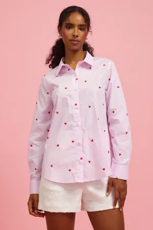 Poplin Heart Embroidery Shirt - Lavender/Red