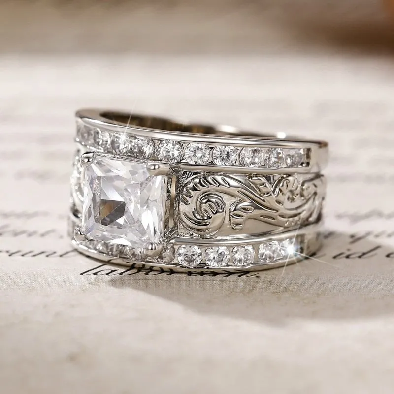 Princess Square Sapphire Ring Women Wedding Jewelry