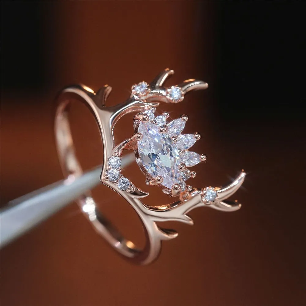 Princess Zircon Ring For Woman Lovely Rose Gold Wedding Jewellery