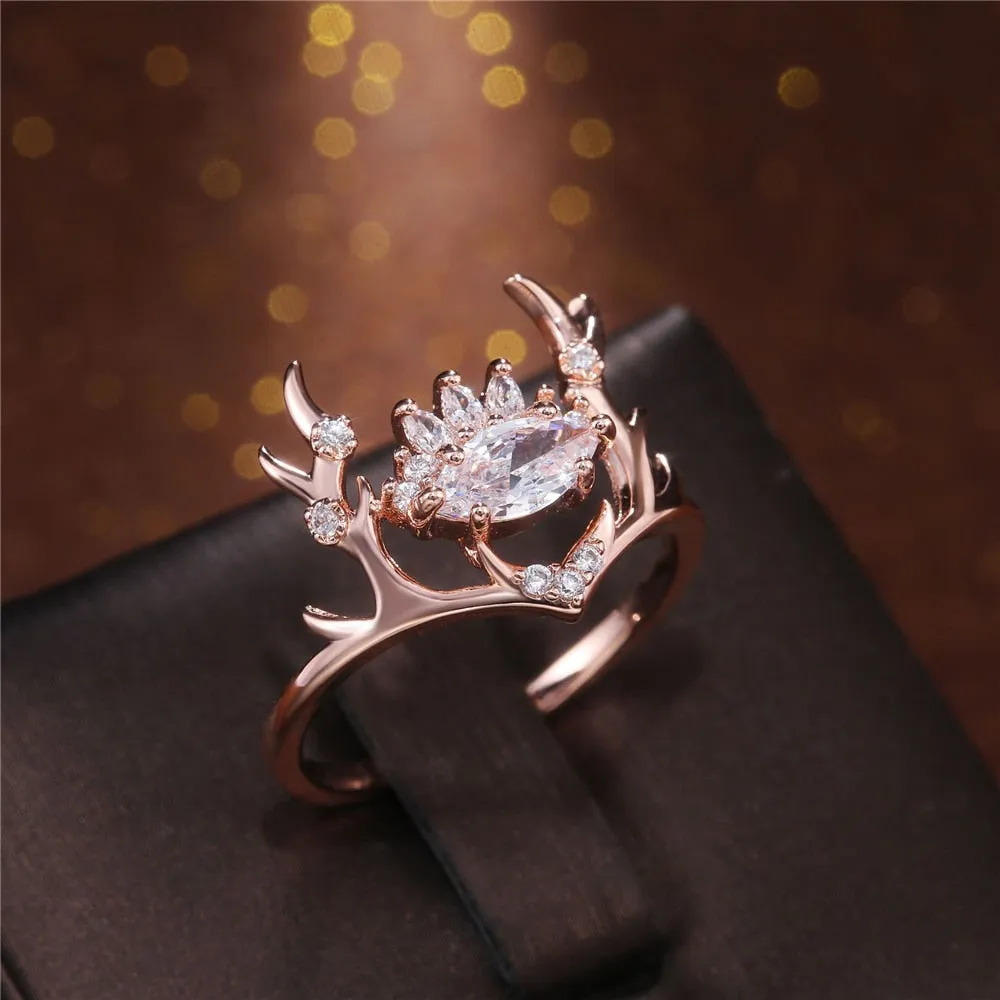 Princess Zircon Ring For Woman Lovely Rose Gold Wedding Jewellery