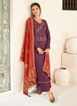 Purple And Orange Embellished Pant Suit