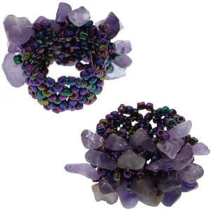 Purple Faux Crystal Seed Bead Elastic Ring