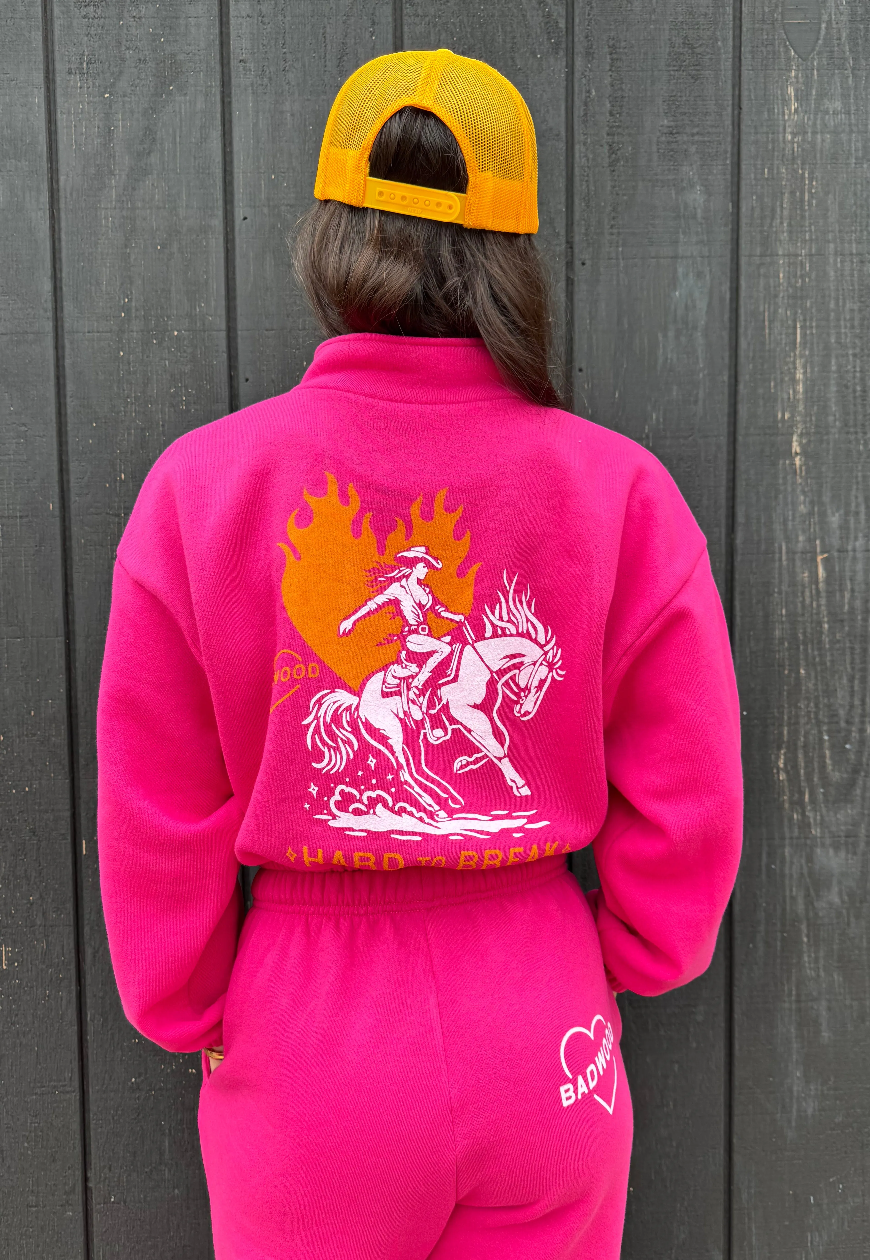 "HARD TO BREAK" QUARTER ZIP CROP in FUSCHIA