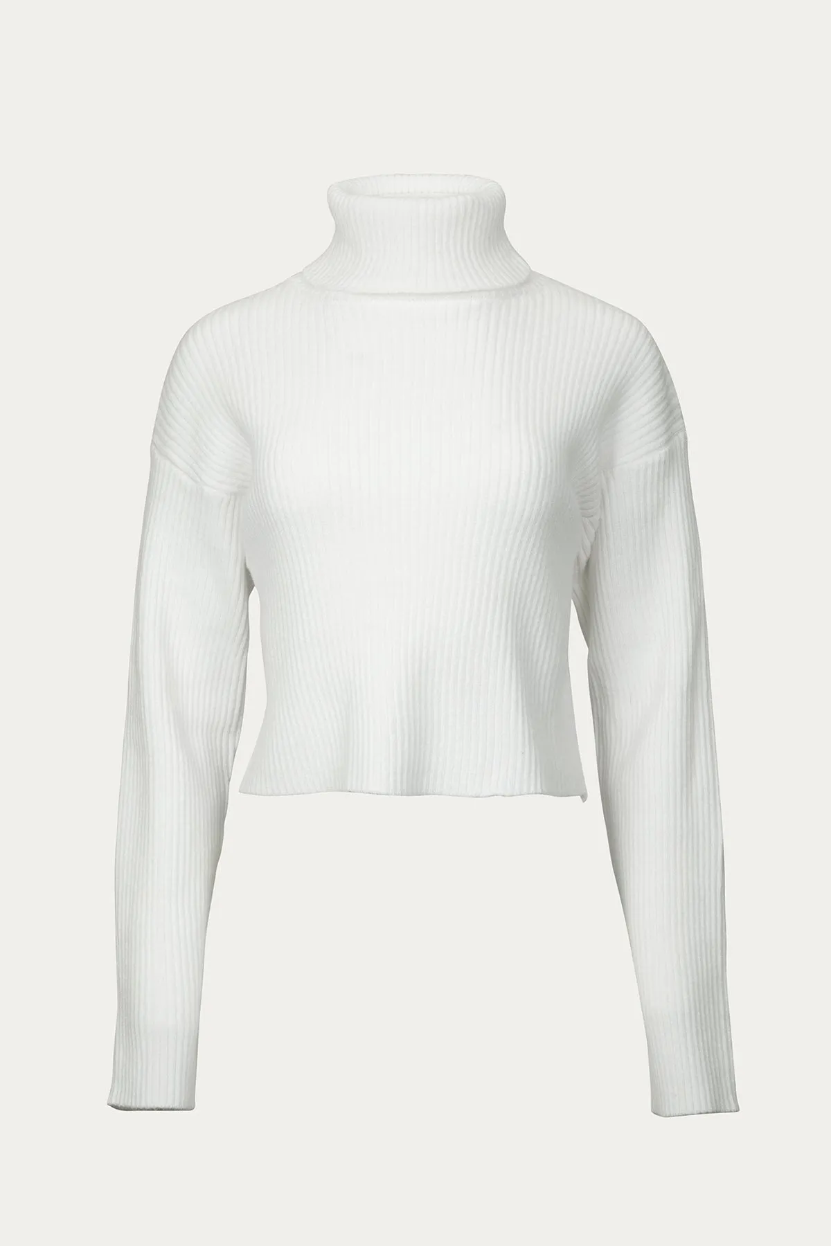RIBBED-KNIT CROPPED TURTLENECK SWEATER
