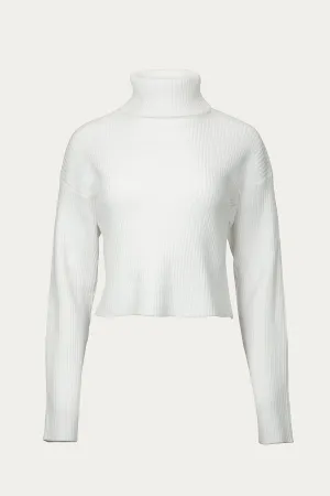 RIBBED-KNIT CROPPED TURTLENECK SWEATER