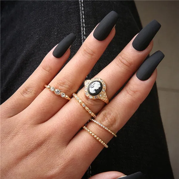 Rings Opal Women Bohemian Vintage Crown Wave Flower Heart Leaf Crystal Joint Party Silver Ring Sets