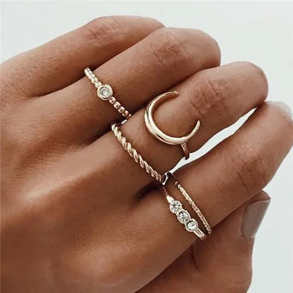 Rings Opal Women Bohemian Vintage Crown Wave Flower Heart Leaf Crystal Joint Party Silver Ring Sets