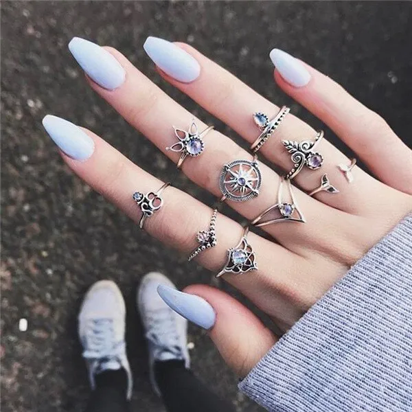 Rings Opal Women Bohemian Vintage Crown Wave Flower Heart Leaf Crystal Joint Party Silver Ring Sets