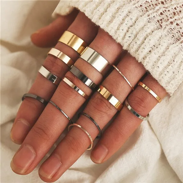 Rings Opal Women Bohemian Vintage Crown Wave Flower Heart Leaf Crystal Joint Party Silver Ring Sets