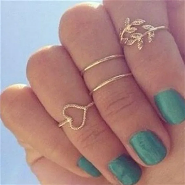 Rings Opal Women Bohemian Vintage Crown Wave Flower Heart Leaf Crystal Joint Party Silver Ring Sets