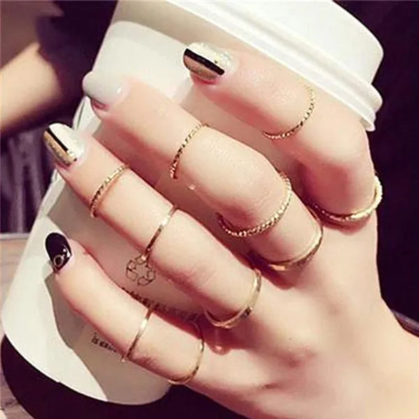 Rings Opal Women Bohemian Vintage Crown Wave Flower Heart Leaf Crystal Joint Party Silver Ring Sets