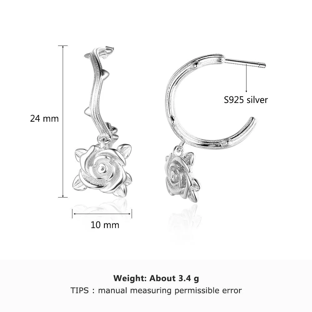 Rose Accessories Hoop Earrings For Women 925 Sterling Silver Party Jewelry Gift
