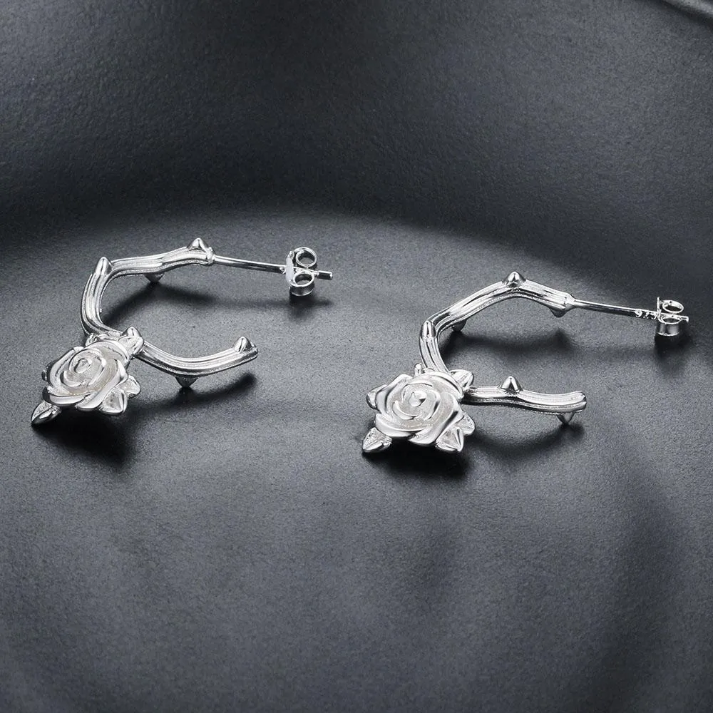 Rose Accessories Hoop Earrings For Women 925 Sterling Silver Party Jewelry Gift