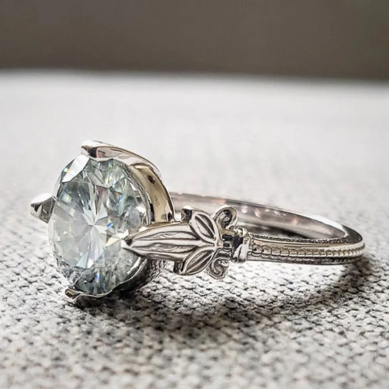 Round Sky Blue Flower Ring Women Anniverssary jewelry