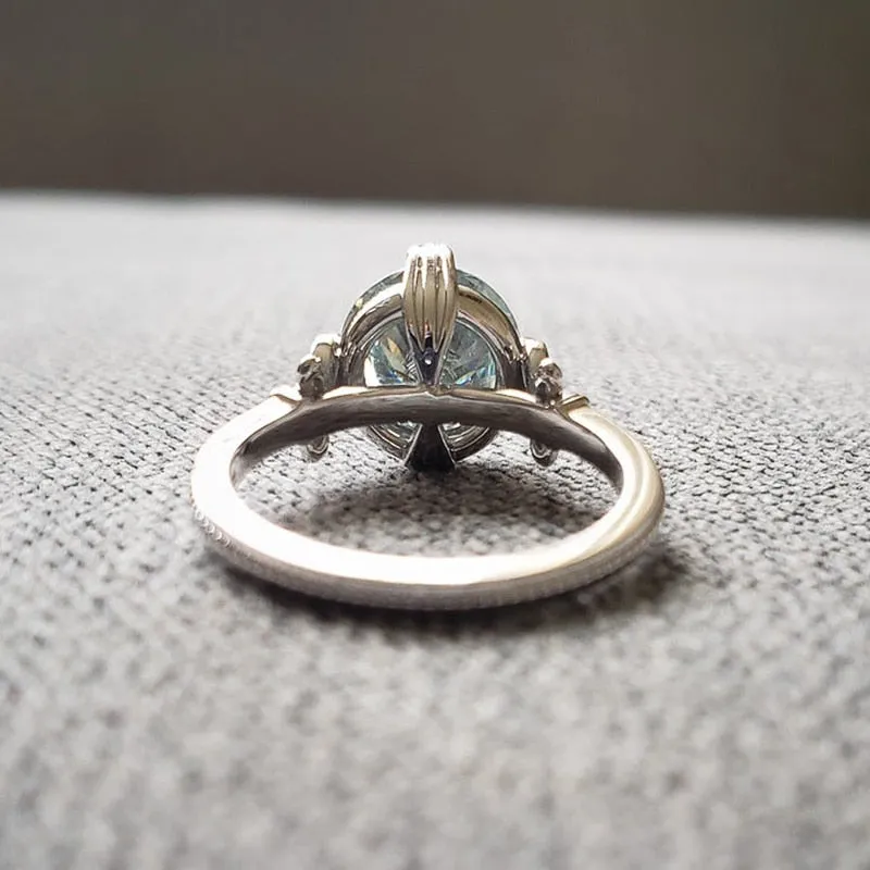 Round Sky Blue Flower Ring Women Anniverssary jewelry