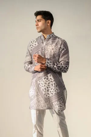 Rustic Boho White Bandana Silk  Ganganagry Kurta For Men