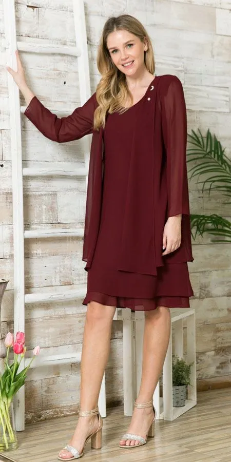 Sally Fashion 8694 Flowy Chiffon Dress Knee Length Long Sleeve Cardigan