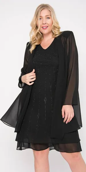 Sally Fashion 8694 Flowy Chiffon Dress Knee Length Long Sleeve Cardigan