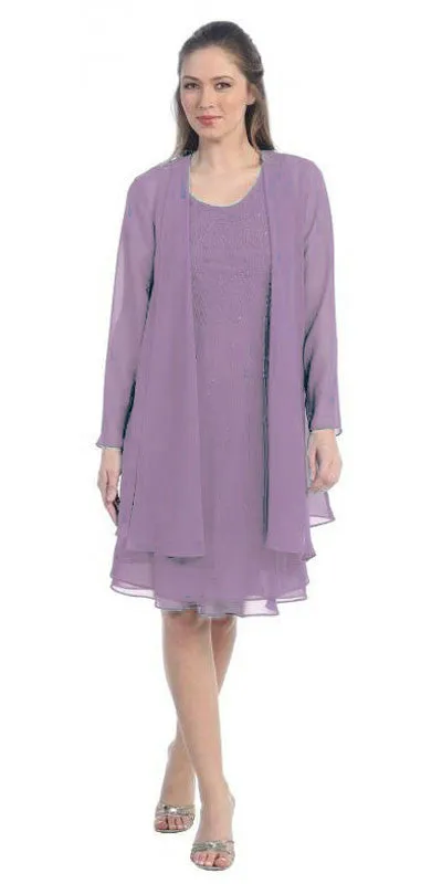 Sally Fashion 8694 Flowy Chiffon Dress Knee Length Long Sleeve Cardigan