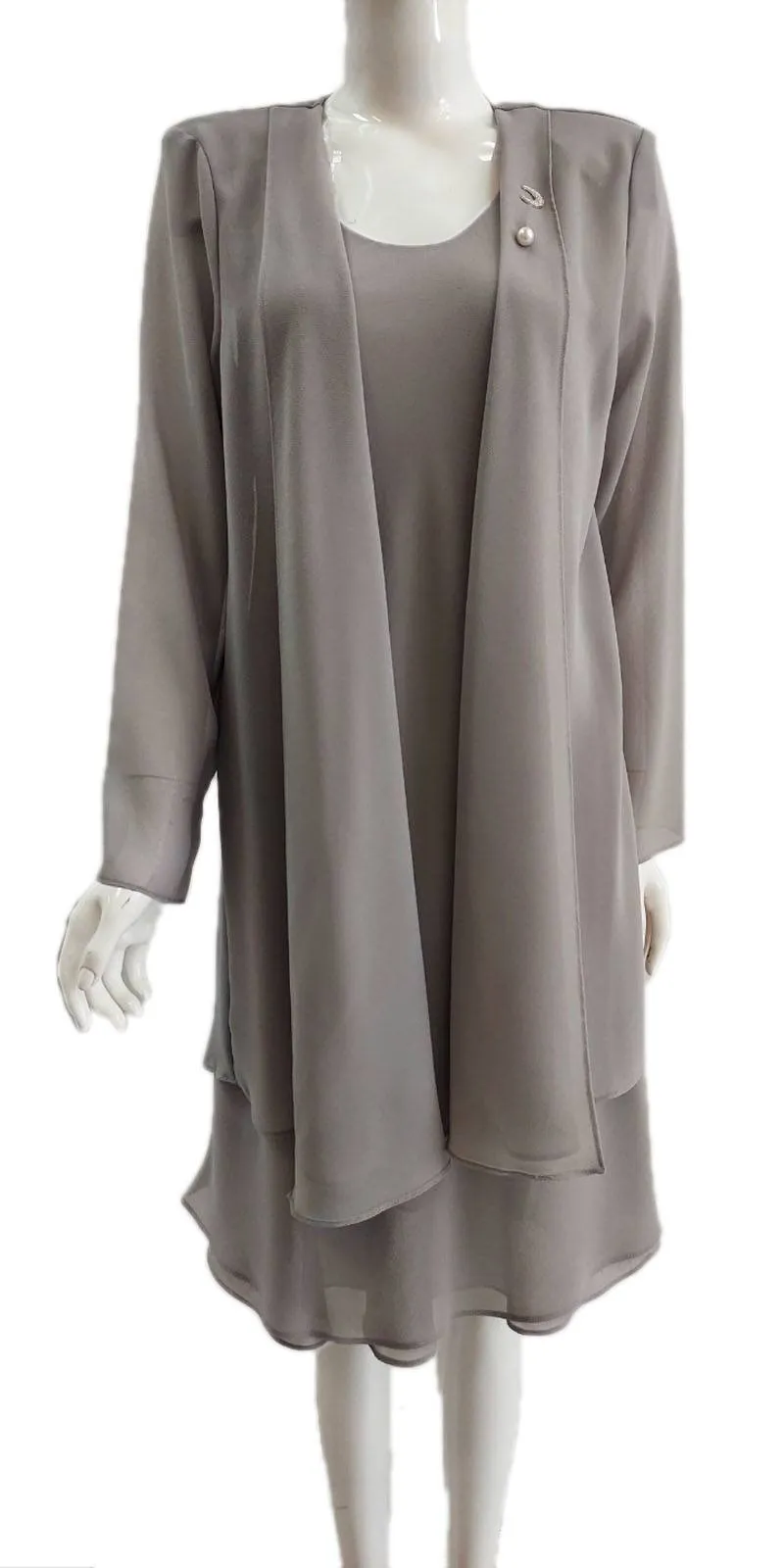Sally Fashion 8694 Flowy Chiffon Dress Knee Length Long Sleeve Cardigan