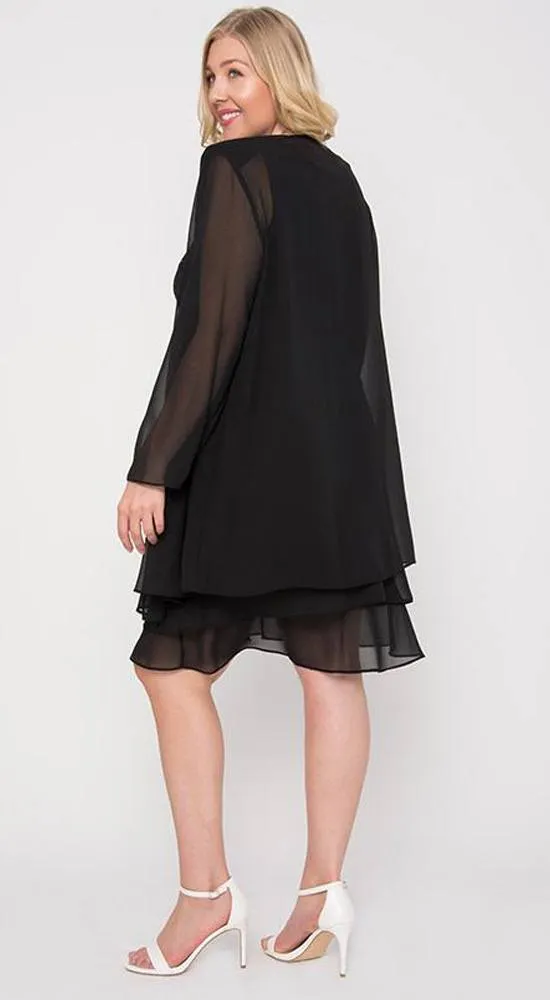 Sally Fashion 8694 Flowy Chiffon Dress Knee Length Long Sleeve Cardigan