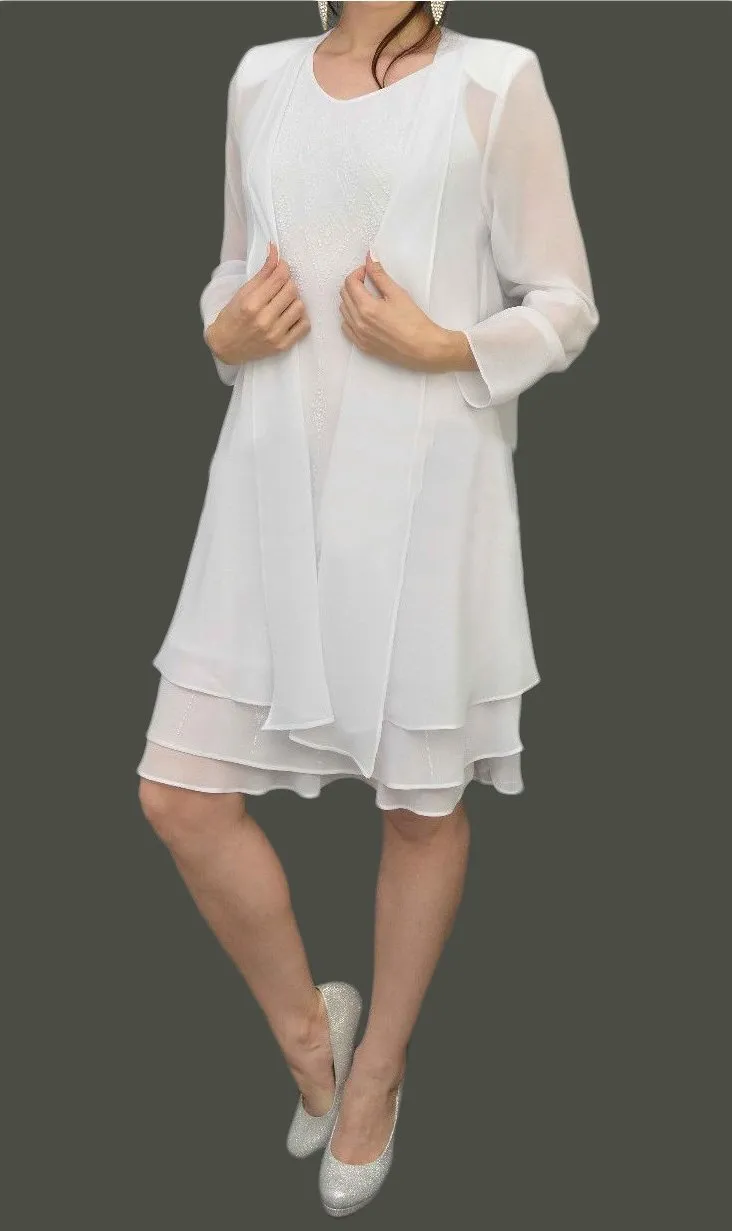 Sally Fashion 8694 Flowy Chiffon Dress Knee Length Long Sleeve Cardigan