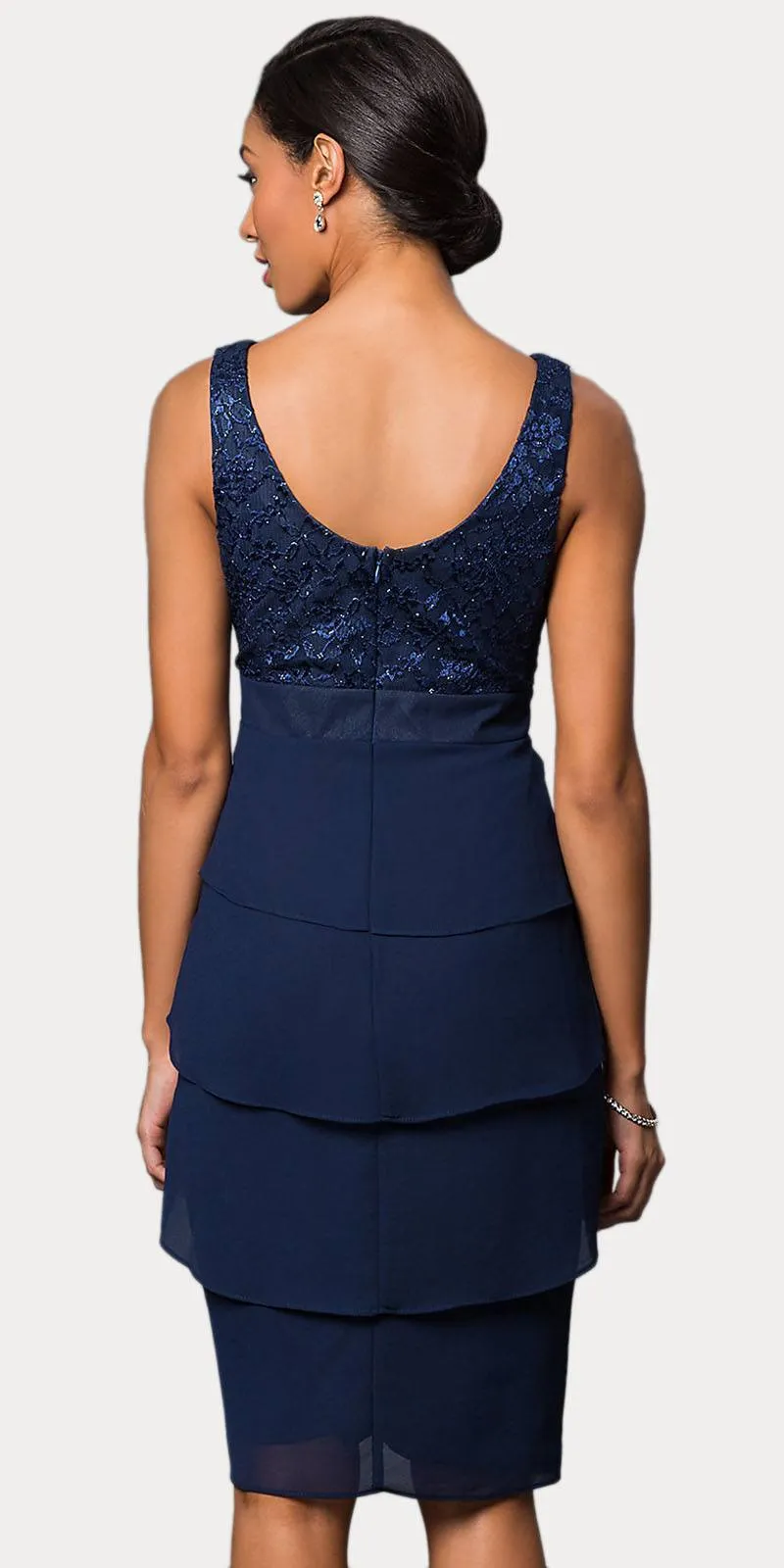 Sally Fashion 8723 Short Formal Dress V-Neck Lace Chiffon 3/4 Sleeve Jacket