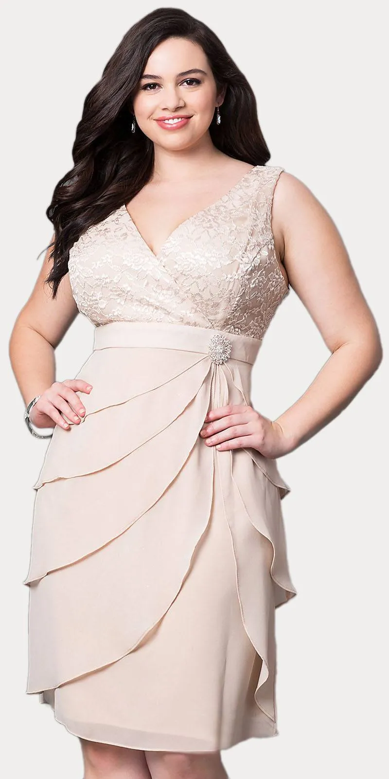 Sally Fashion 8723 Short Formal Dress V-Neck Lace Chiffon 3/4 Sleeve Jacket