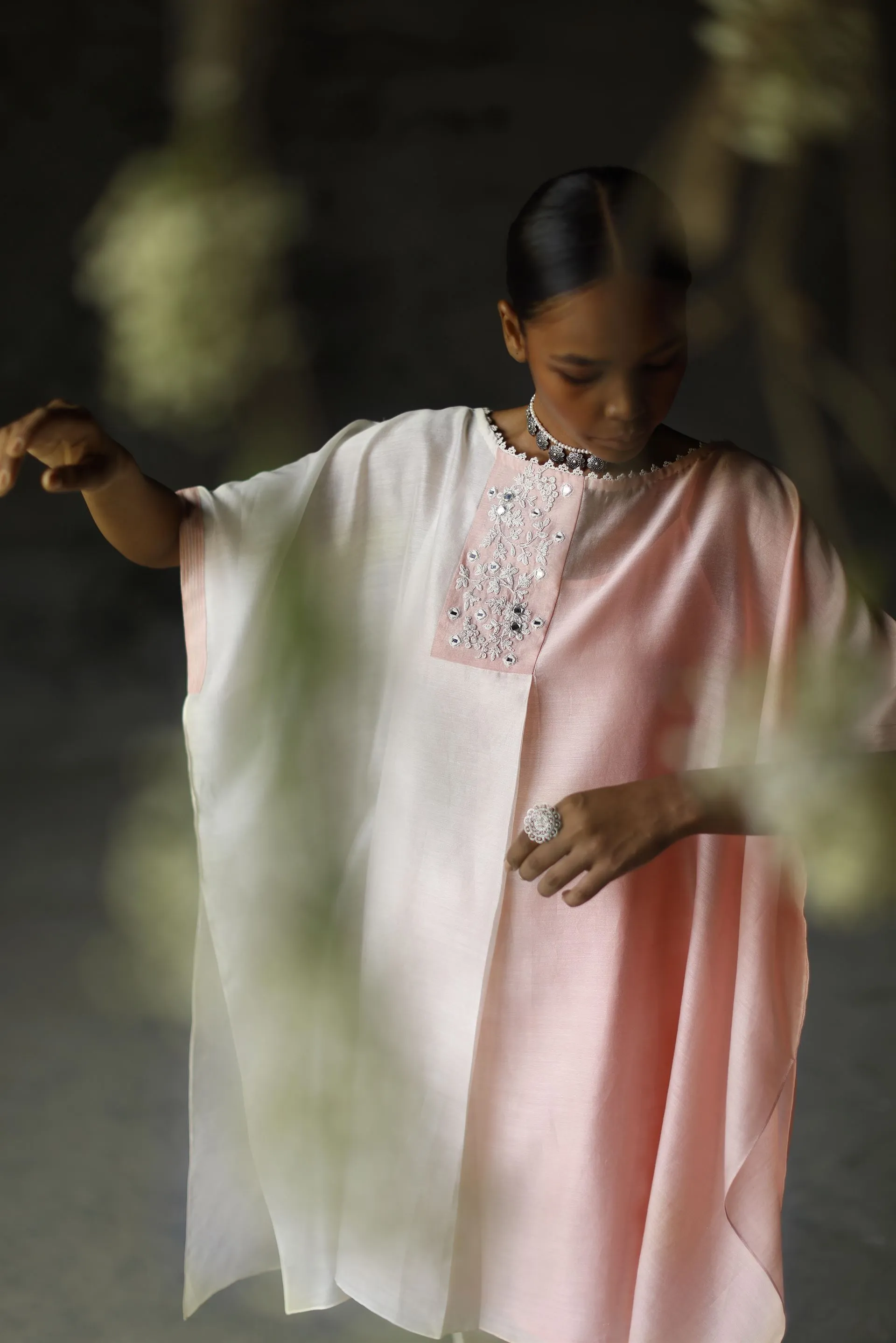 Shikha Mehta Palermo Gulabi Tani Tunic Set Chanderi Silk Ivory Paak Ss24-Smgt05
