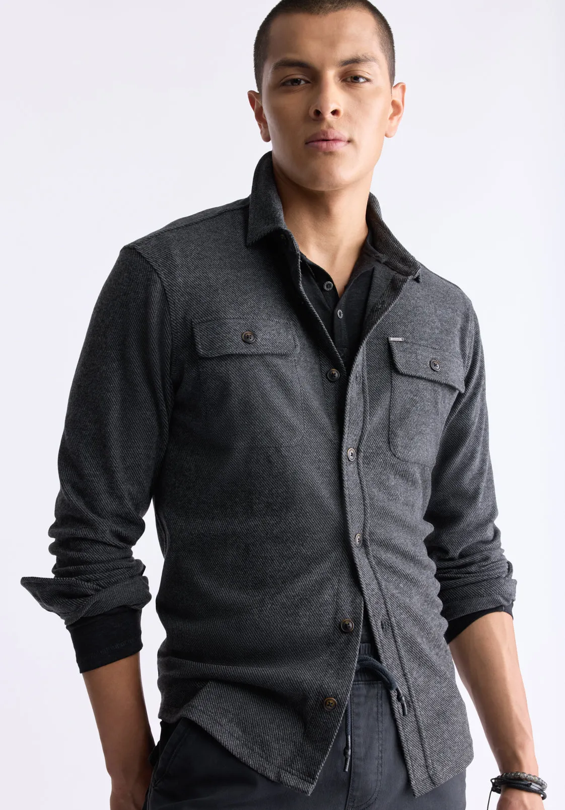 Sigge Men's Blanket Shirt with Chest Pockets, Charcoal - BM24460