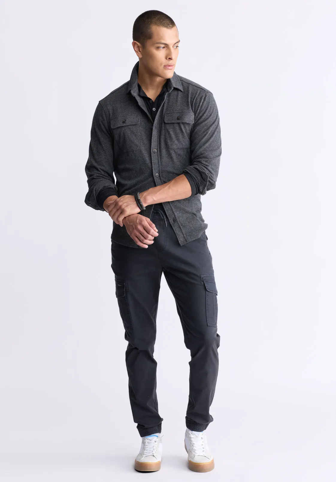 Sigge Men's Blanket Shirt with Chest Pockets, Charcoal - BM24460
