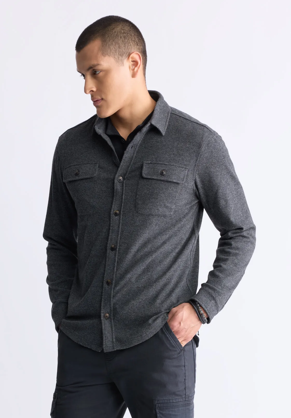 Sigge Men's Blanket Shirt with Chest Pockets, Charcoal - BM24460