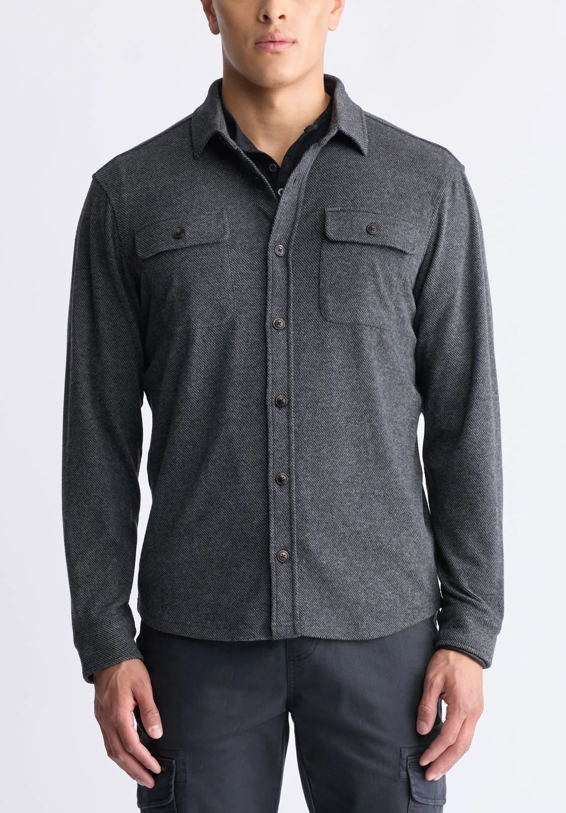 Sigge Men's Blanket Shirt with Chest Pockets, Charcoal - BM24460