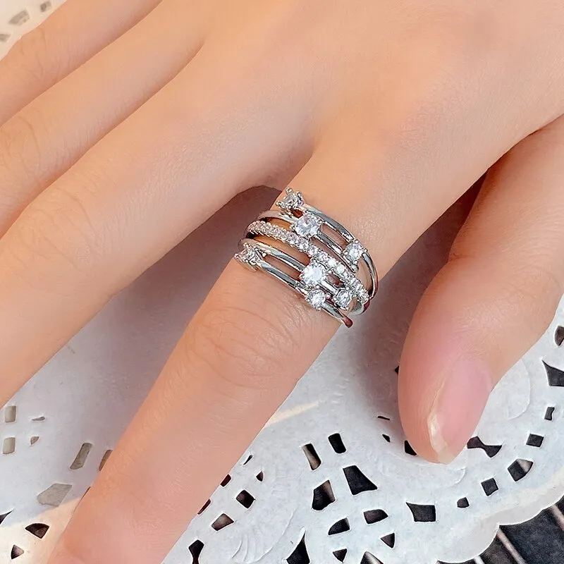 Silver Wedding Band Ring Women Trendy Jewelry