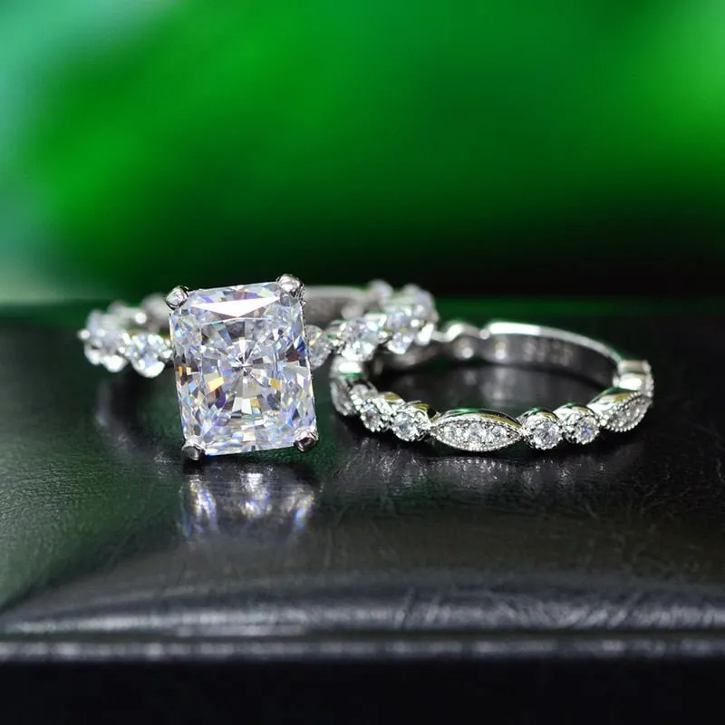Sparking Moissanite Engagement Ring Set 925 Silver For Women Jewelry
