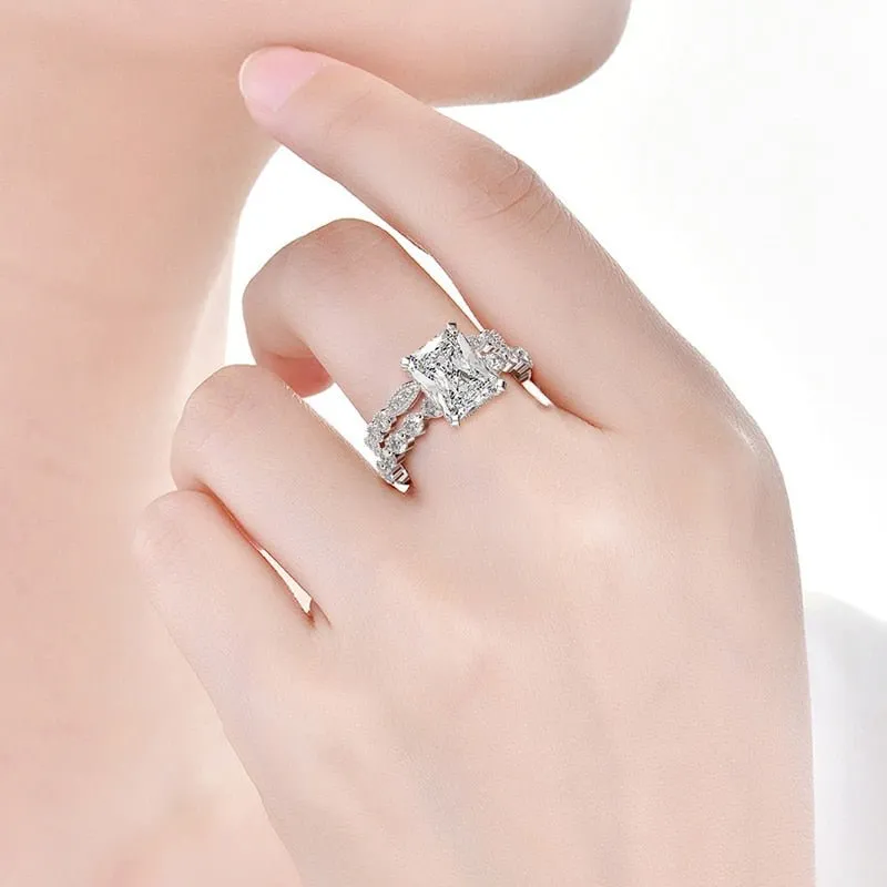 Sparking Moissanite Engagement Ring Set 925 Silver For Women Jewelry