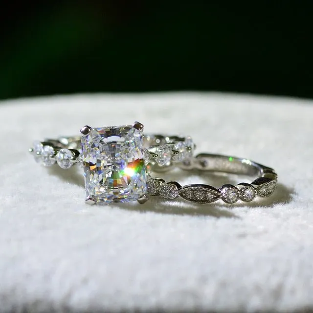 Sparking Moissanite Engagement Ring Set 925 Silver For Women Jewelry