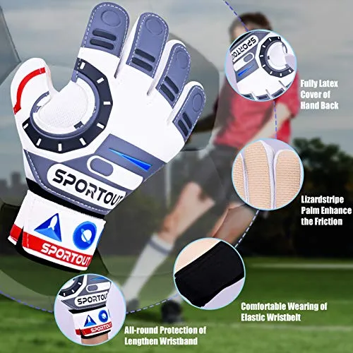 Sportout Kids Goalkeeper Gloves, Soccer Gloves with Double Wrist Protection and Non-Slip Wear Resistant Latex Material to Give Protection to Prevent Injuries. (Astronaut-White, 7)
