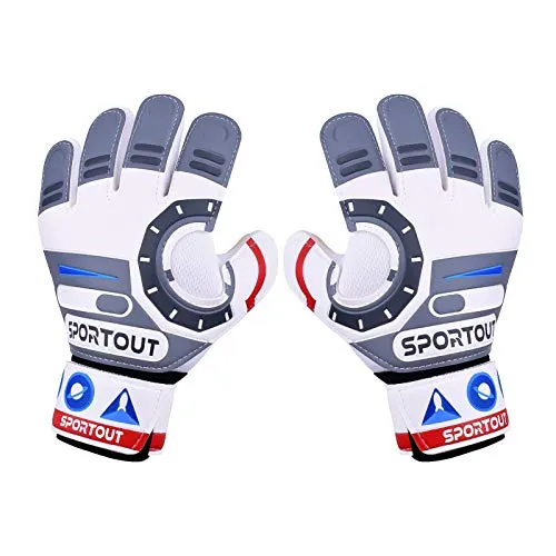 Sportout Kids Goalkeeper Gloves, Soccer Gloves with Double Wrist Protection and Non-Slip Wear Resistant Latex Material to Give Protection to Prevent Injuries. (Astronaut-White, 7)