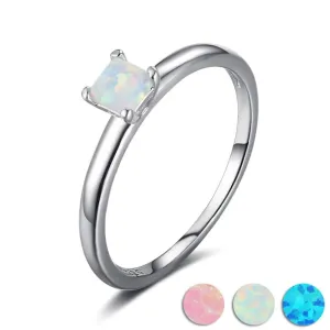Square Opal Stone Solid 925 Sterling Silver Ring Elegant Wedding Jewelry Gifts For Women