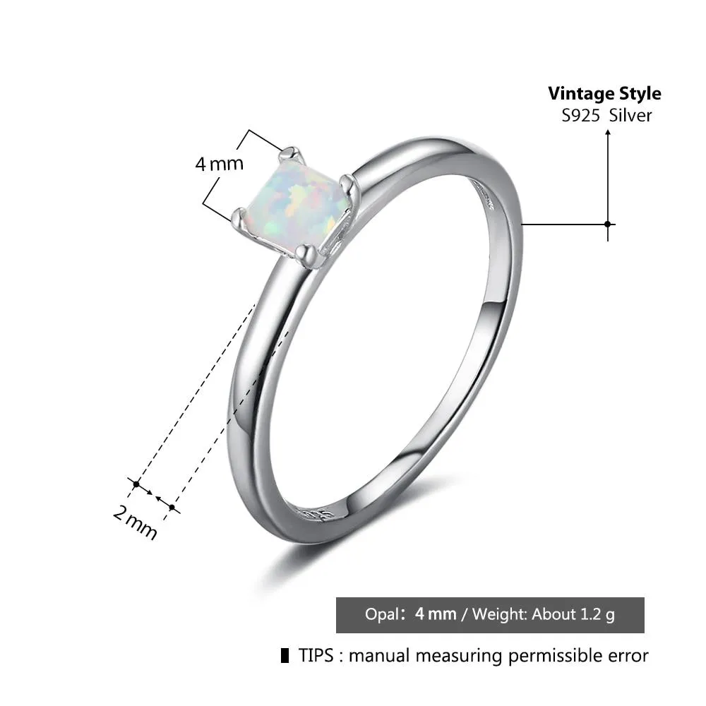Square Opal Stone Solid 925 Sterling Silver Ring Elegant Wedding Jewelry Gifts For Women